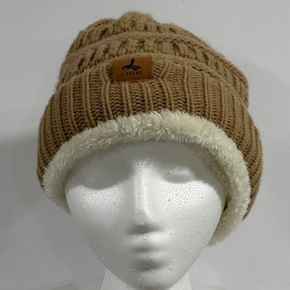 Faux Fur Lined Chunky Knit Beanie Cozy Winter Fisherman Slouchy Hat Cap Warm Fit